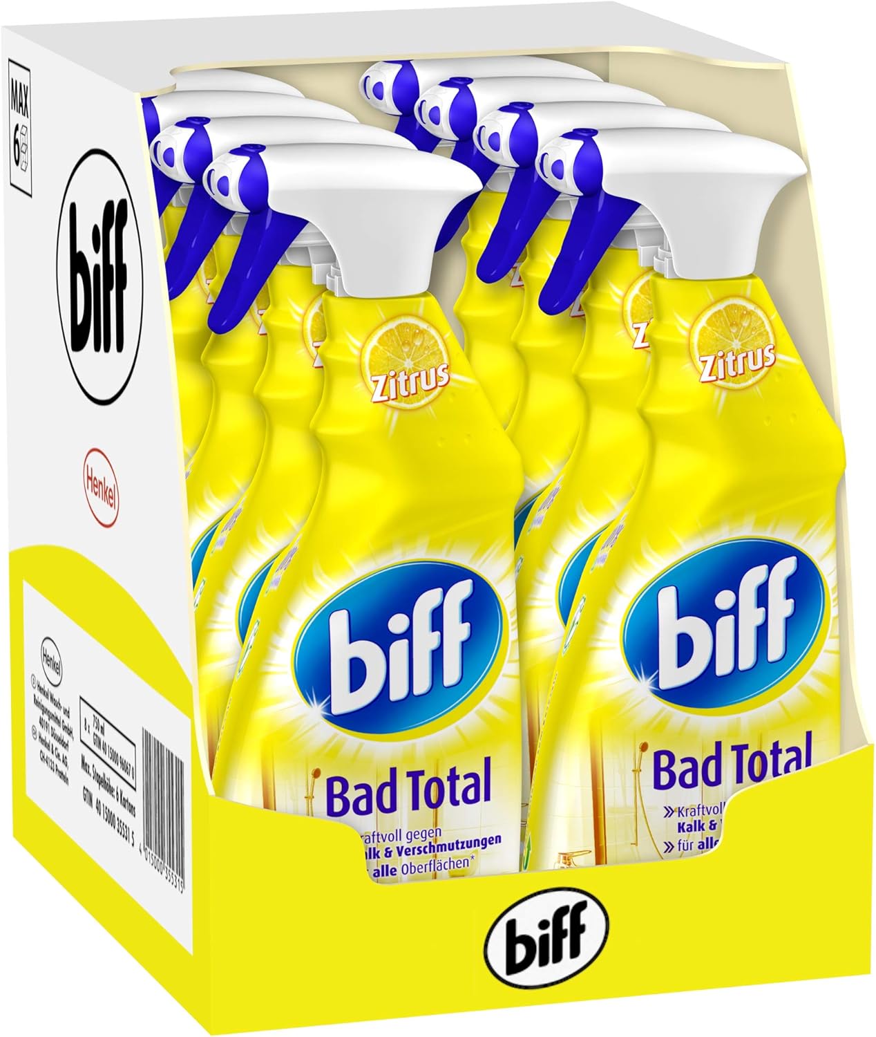 Biff Bad Total Zitrus Badreiniger (für alle Oberflächen) 8er Pack (8 x 750 ml Sprühflasche)