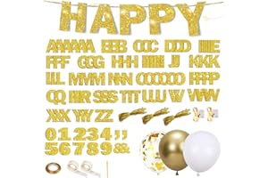 LWBDD 158 Pcs DIY Glitter Customizable Banner Kit Custom Banner Including Letters, Numbers, Rope, Light, Balloons, customized banner & Personalized Banner for Birthday, Christmas, Baby Shower-Gold