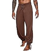 Runcati Mens Banded Ankle Pants Medieval Renaissance Viking Pirate Lace Up Halloween Cotton Gothic Costume Trousers