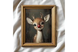 TwoDays Vintage Christmas Wall Art - Moody Xmas Aesthetic Prints for Room Decor, Rustic Winter Painting Artwork Poster Picture (Rudolph Reindeer, 11" X 14", UNFRAMED)