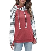 Veoyvo Womens Long Sleeve Tops Pullover Fashion Sweatshirts Double Hooded Block Casual Comfort With Kangaroo Pockets