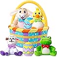 JOYIN 7 PCS Basket for Easter Stuffed Plush Playset for Baby Kids Party Favor, Easter Eggs Hunt, Basket Stuffers Fillers, Party Supplies Decorations