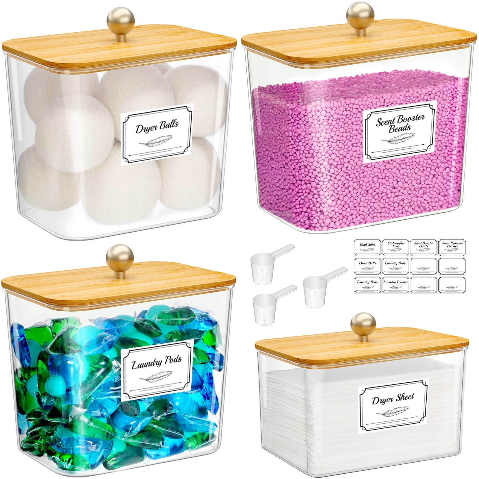Photo 1 of **ONLY ONE**Lifewit Laundry Pods Container with Lid, Dryer Sheet Holder, Room Organization Storage for Coffee Pods Kcup Washing Powder, Scent Booster Beads, 2600 +2000ml/0.53+0.7gal?Natural,4 Pcs