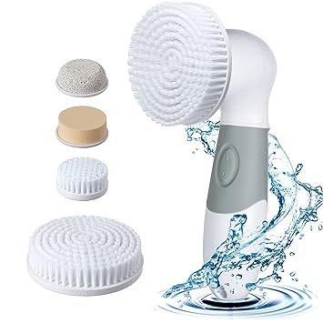 GLOWING CARE Facial Brush - Waterproof Electric 4 in 1 Cleansing Spin Brush Set For Face And Body - Deep Pore Cleaner For Acne And Exfoliates Dead Skin And Removes Blackheads - Perfect Makeup Cleanser