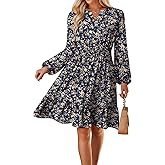 GRACE KARIN Spring Dresses for Women 2026,Casual Long Sleeve Mini Dress, Floral Wedding Guest Dress with Pockets