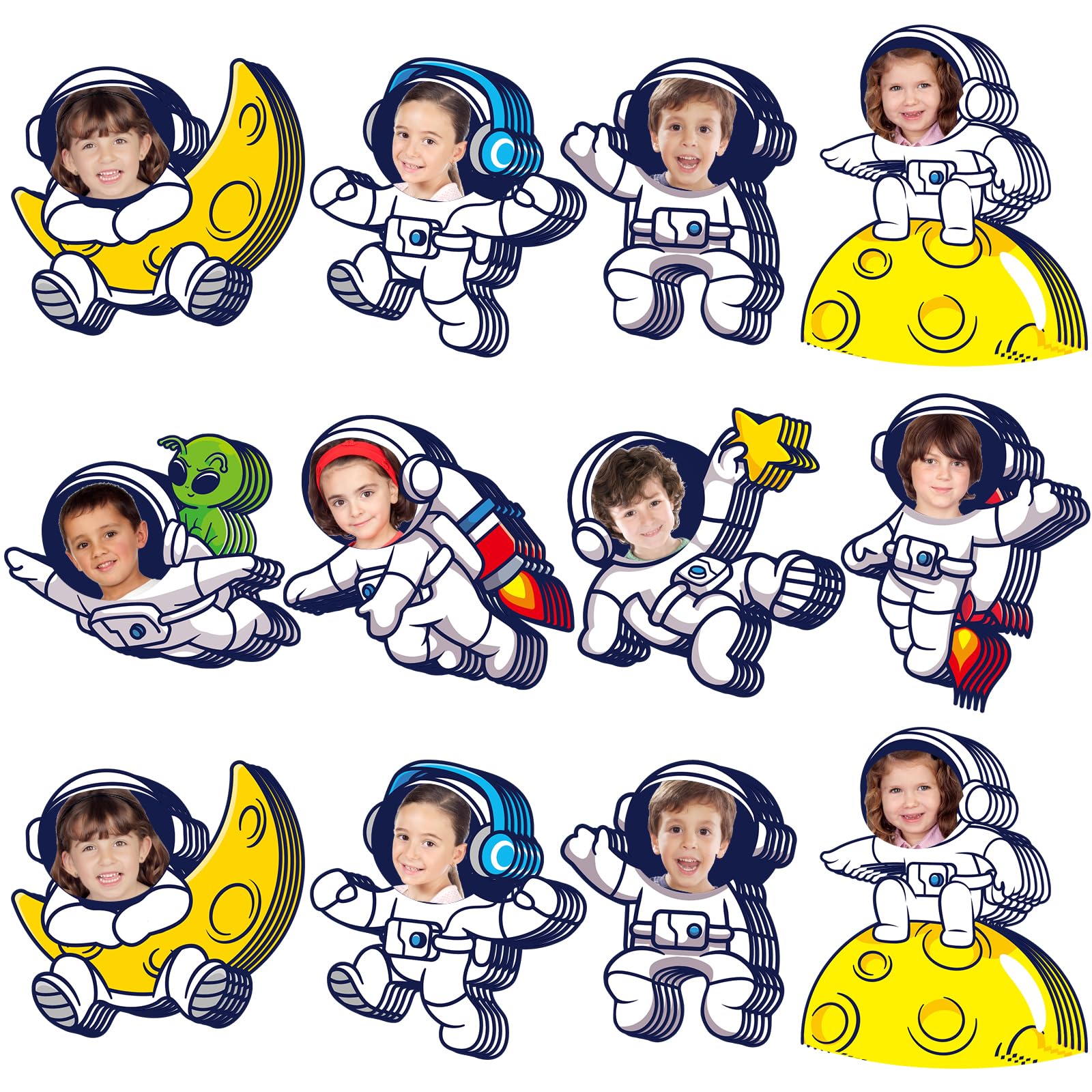 Photo 1 of Yiaoyinnz 60Pcs Outer Space Cutouts Astronaut Bulletin Board Set Decoration Space Theme Classroom Decoration Planet Rocket Paper Cut Outs Decor for Back to School Party Supplies DIY Craft Projects