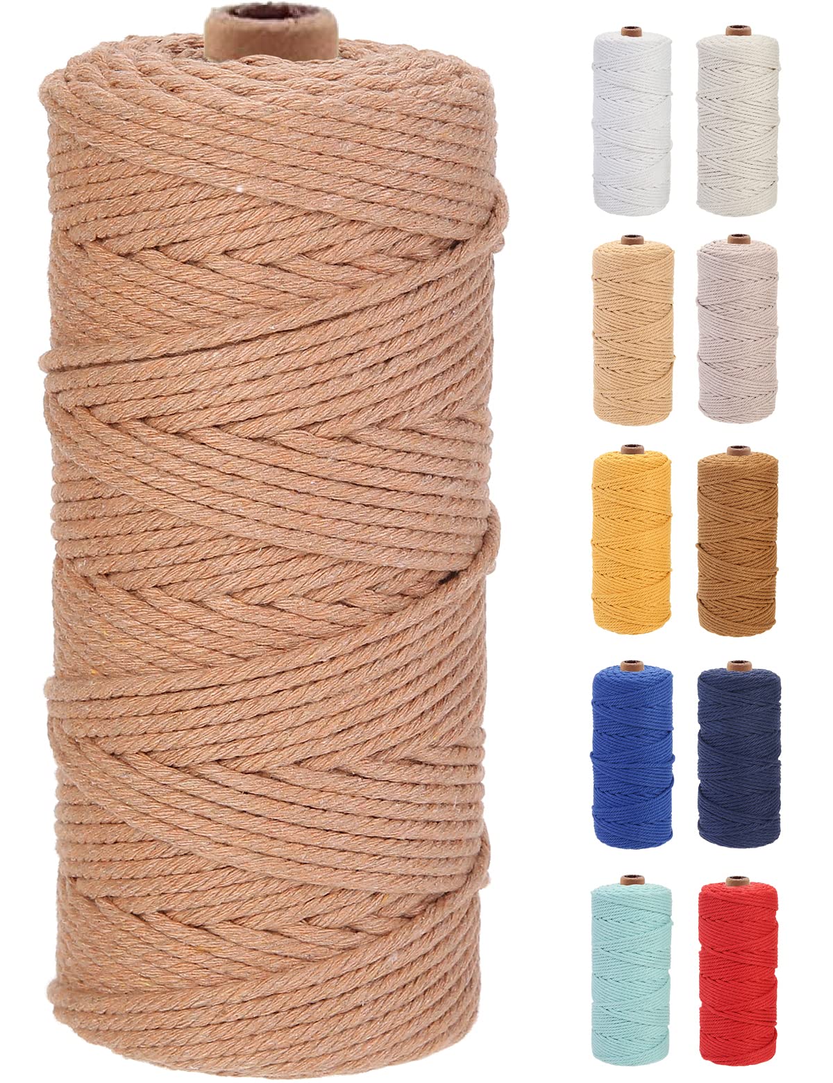 GOHOF Macrame Cord 3mm x 100m Premium Cotton Macrame Rope, 4 Strand Twisted Soft Cotton Cord, One of The Most Perfect Materials for Macrame Art, Cotton String Without Chemicals (Salmon) — image 1