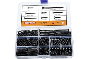 Indprod M3/M4/M5/M6 Flat Head Self Tapping Wood Screws Assortment Fasteners Kit 260Pcs,Phillips Drive Countersunk Head Self-Tapping Screws,Carbon Steel.