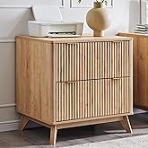 T4TREAM 2 Drawer File Cabinet, 31.8" Fluted Lateral File Cabinet w/Files Hanging Rod for Letter/Legal/A4, Large Tabletop for Printer, Office Wood Printer Cabinets, Natrual Oak