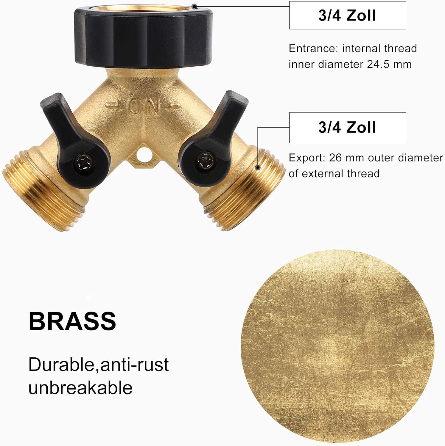 CPROSP 2 Way Brass Tap 3/4 Inch with Induvidual On/Off Valves, with 2 Connectors and 3 Rubber Washers - Image 3