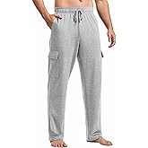 PINSPARK Men's Cargo Sweatpants with Pockets Open Bottom Baggy Cotton Jogger Sweatpants Uncuffed Lounge Pants Straight Leg