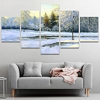 SIGNWIN 5 Panel Canvas Wall Art Beautiful Winter Landscape for Home Decorations Ready to Hang - 60