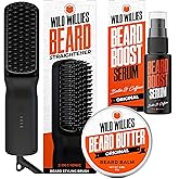 Wild Willies Beard Care Kit: Heated Beard Straightener for Men, Beard Butter, & Beard Growth Serum - Ultimate Grooming Tool S