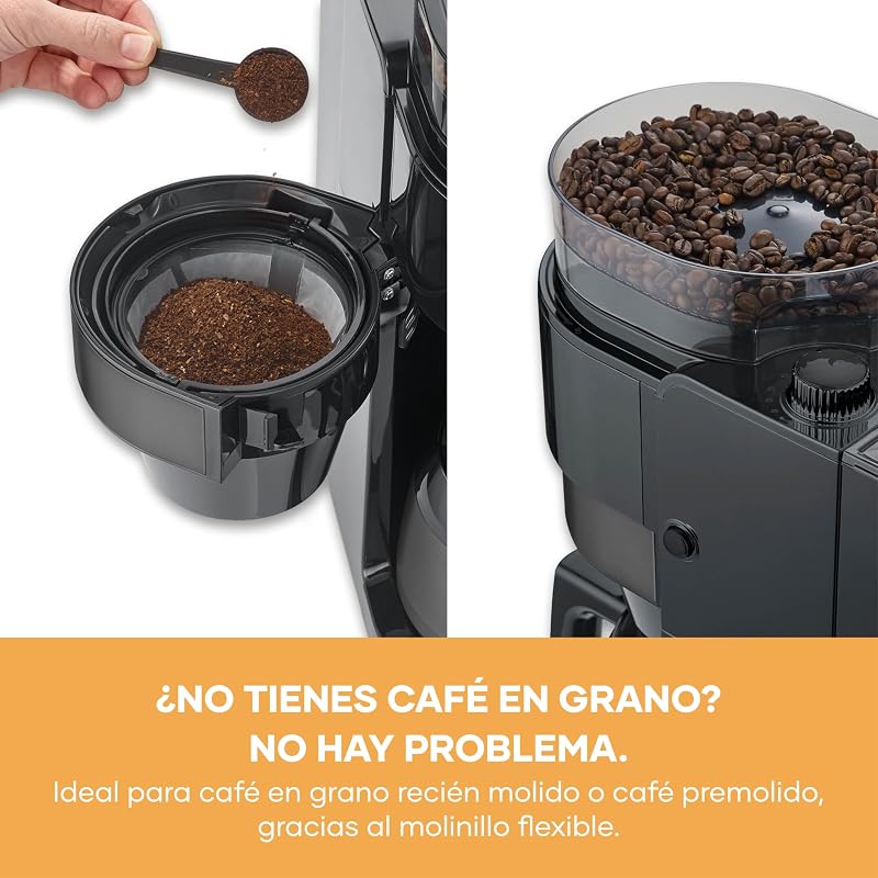 de goteo con jarra térmica y molinillo, 1L de capacidad, hasta 8 tazas, sistema antigoteo, aroma intenso, apagado automática, pantalla LED, 900W, inox oscuro, negro, KA 4831 — foto 7 de 8