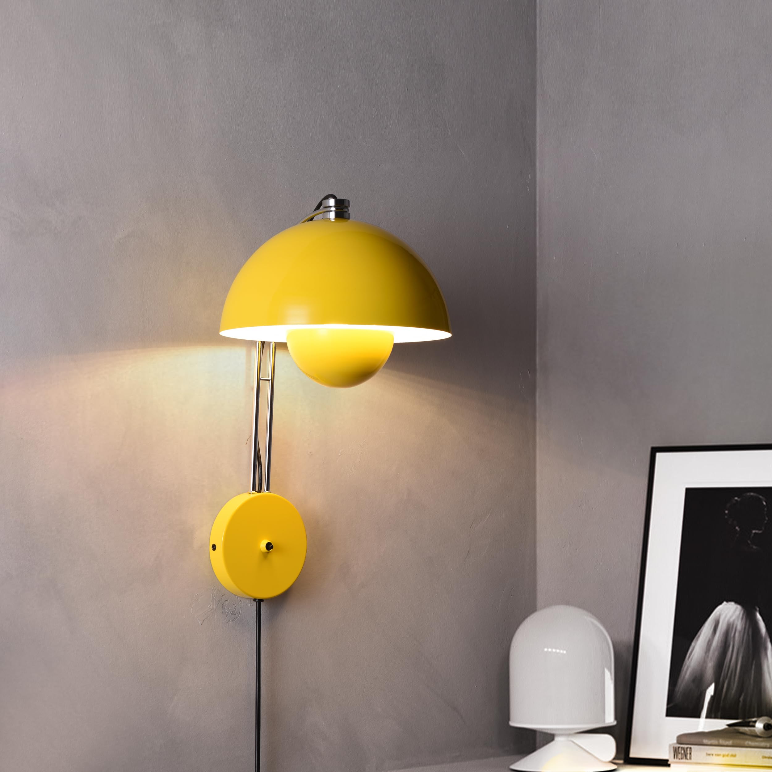Photo 1 of SUNLLOK Modern Plug in Flowerpot Wall Sconces with Switch - Industrial Hanging Wall Light Fixture - Indoor Metal Reading Wall Mounted Lamp Decoration for Living Room, Kids Bedroom, Restaurant (Yellow)