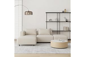 Acanva Soft Corduroy Sectional Modular Sofa Set, Modern L-Shaped Chaise Couch for Living Room, Apartment, Office, Small Spaces, Cream