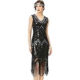 BABEYOND Women's Flapper Dresses 1920s V Neck Beaded Fringed Great Gatsby Dress
