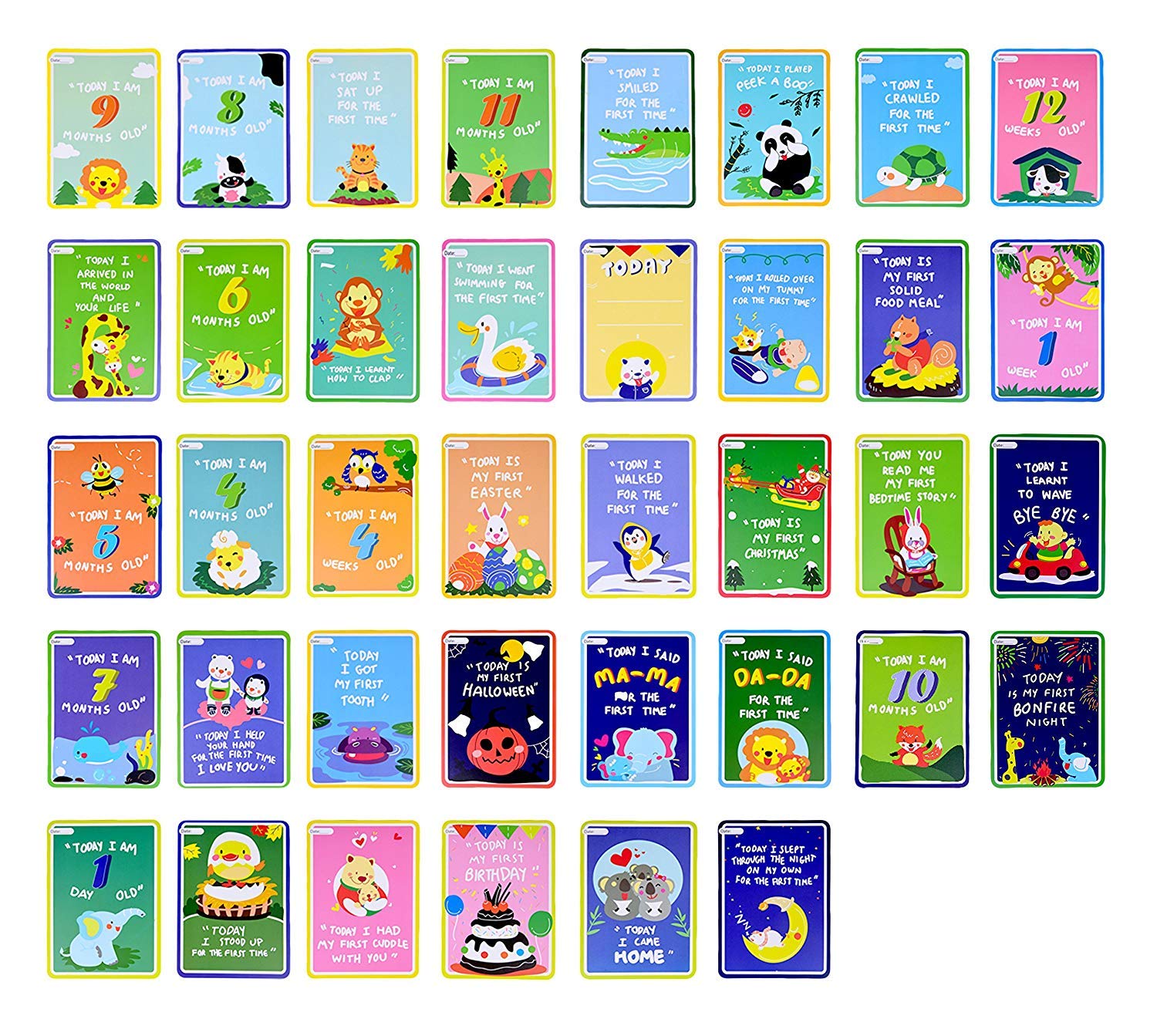 38 Baby Event Cards My First Moments Landmarks for Girls and Boys Illustrated Cards for Milestone Moments Cute Week Month Event Cards and Keepsake Box for Baby Showers New Mum Gifts Present Gift Set