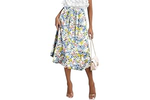 BETTE BOUTIK Womens Skirt Midi High Waist A-Line Casual Floral Print Trendy Bohemia Work Elegant with Pockets