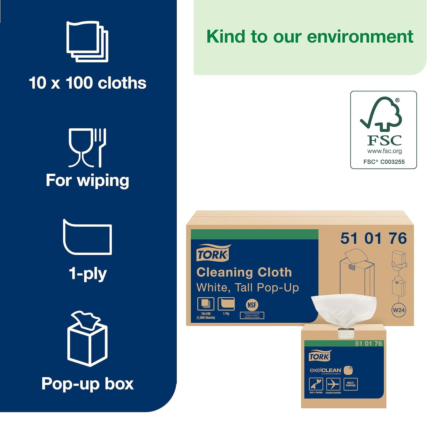 Tork 510176 Cleaning Cloth, Pop-Up Box, 1-Ply, 8.46" Width x 16.125" Length, White (Case of 10 Boxes, 100 per Box, 1, 000 Cloths per Case): Industrial & Scientific