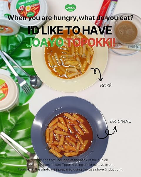 JOAYO ORIGINAL+ROSE TTEOKBOKKI RICE CAKES W/SPICY & RICH FLAVORFUL SAVORY SAUCE [2-CUPS] AUTHENTIC KOREAN STREET FOOD TRADITIONAL K-FOOD INSTANT MICROWAVABLE SNACK 2 DIFFERENT FLAVORS COMBO PACK
