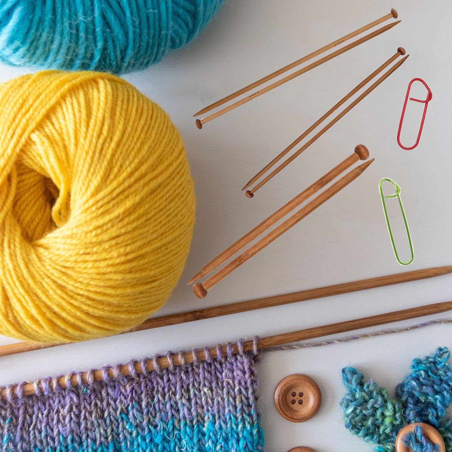 7 Pairs Bamboo Knitting Needles Set, Bamboo Natural, Long Wooden Knitting Needles, Single Point Straight Wood Needles, Wooden Knitting Needles for Beginners for Making Sweater, Shawl, Scarf