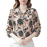 LAI MENG FIVE CATS Women's Casual Floral Print Puff Sleeve Button up Elegant Loose Blouses Top