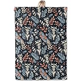 ICAAV Cute Raccoon Flannel Blanket 50x60in,Adorable Cartoon Raccoons with Leaves Pattern on Dark Background,Soft Lightweight Throw for Kids, Girls, Boys, Animal Lovers,Home Decor Gifts Blankets
