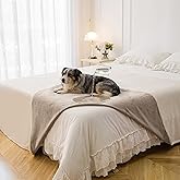 Tuffeel Waterproof Blanket for Bed King Size, Leak Proof Dog Couch Blankets Reversible, Pet Throw Sofa Furniture Protector Machine Washable-82 x108,Beige+Khaki