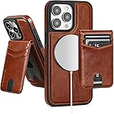 SkyEagle Compatible with Magsafe 2 in 1 Detachable iPhone 16 Pro Wallet Case with Card Holder Women Men,Magnetic PU Leather RFID Blocking Flip Kickstand Credit Slots,for Apple 16 Pro 6.3",Brown