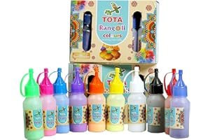 TOTA Rangoli Colour Powder Bottles Kolam Rangoli Powder for Floor Rangoli, Art,Home Decor, Pooja Set of 10 Rangoli Colors in 