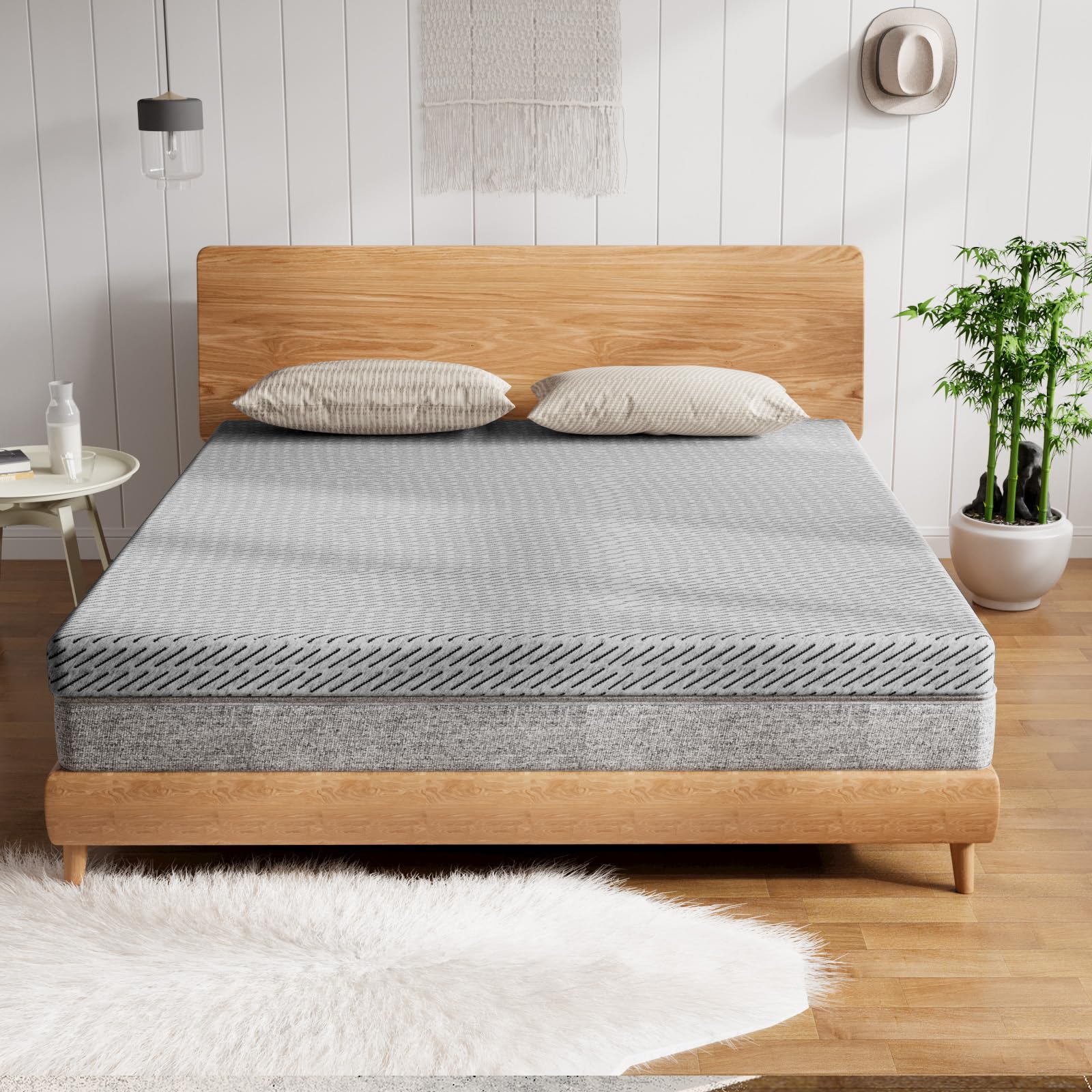 HOMRELEXA Bamboo Mattress Topper Queen Size 3 Inch, Dual-Layer Gel Memory Foam Mattress Topper for Back Pain Relief, Firm Bed Pad with Washable Cover