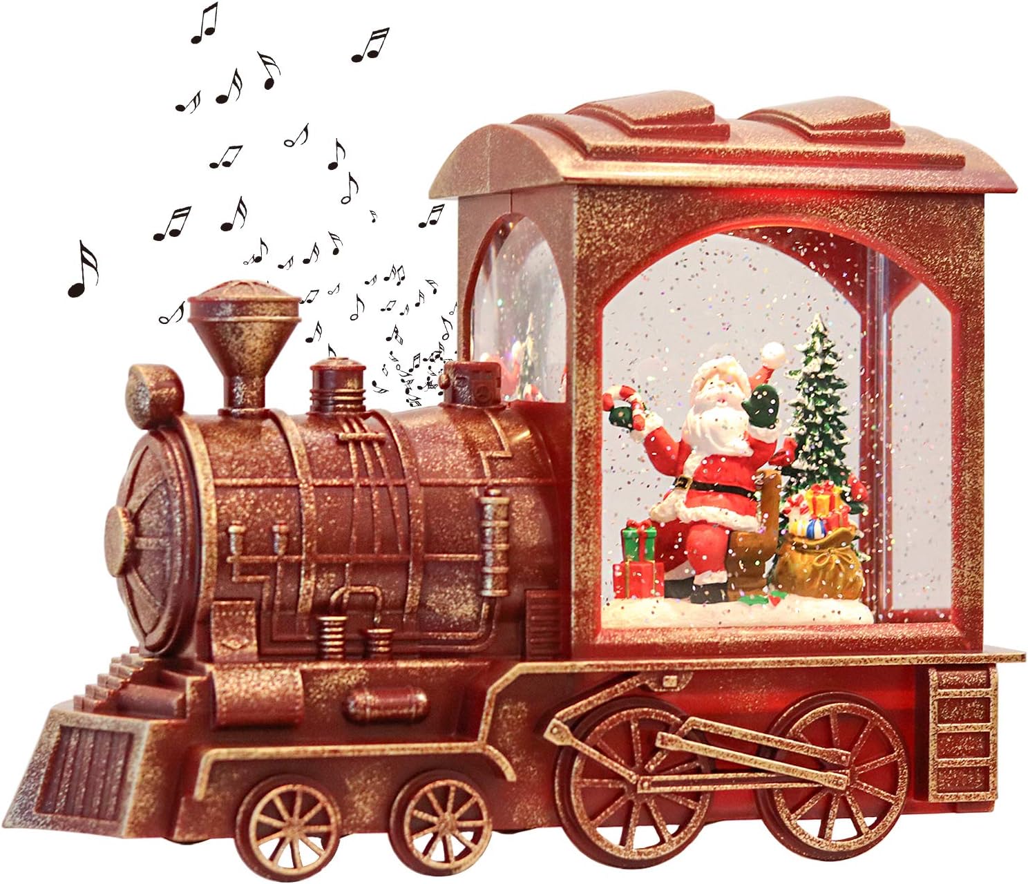Snow Globes - GenSwin Music Lighted Train Snow Globe Lantern Water Snowing Glittering Battery Operated with Timer, Christmas Santa Claus Musical Lighted Home Decoration and Gift(Red)