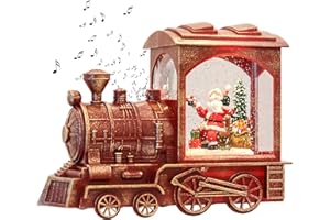 GenSwin Music Lighted Train Snow Globe Lantern Water Snowing Glittering Battery Operated with Timer, Christmas Santa Claus Musical Lighted Home Decoration and Gift(Red)