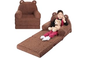 MOMCAYWEX Kids Sofa, Sherpa Couch with Tri-Layer Foam Cushions, Comfy Seating for Kids Age 3–6 Years, Brown