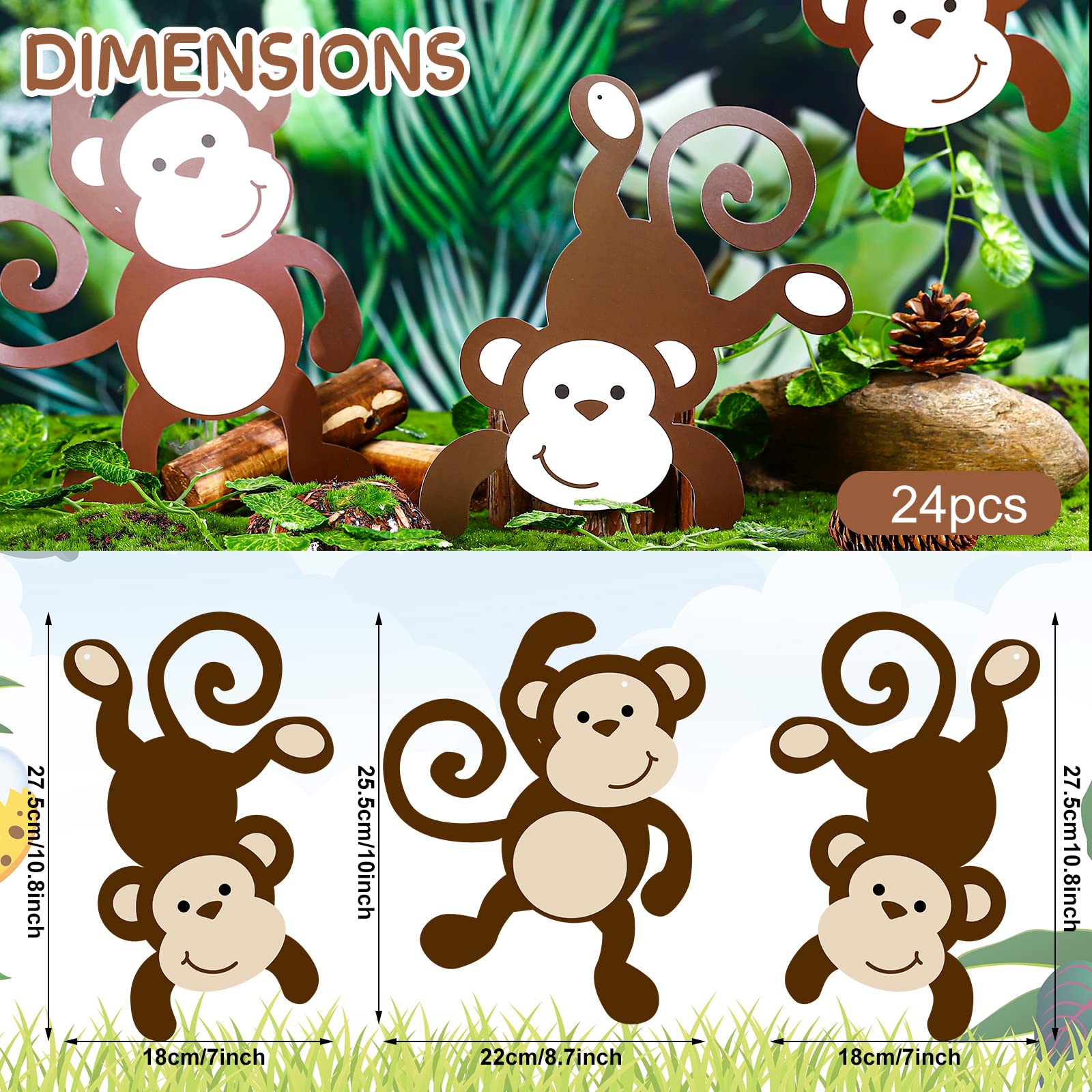 Qunclay Monkey Cutouts Jungle Party Decorations Monkeys Birthday Party Supplies Paper Safari Hanging Wall Decor Animal Print Supplies