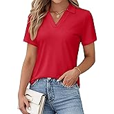 YUCOLEN Polo Shirts for Women Short Sleeve V Neck Golf Shirt UPF 50+ Sun Protection Work Summer Casual Tops