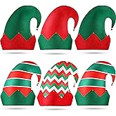 Laumoi 6 Pack Christmas Elf Felt Hats Green and Red Xmas Holiday Santa Hat Elf Bell Hat for Christmas Party Favors