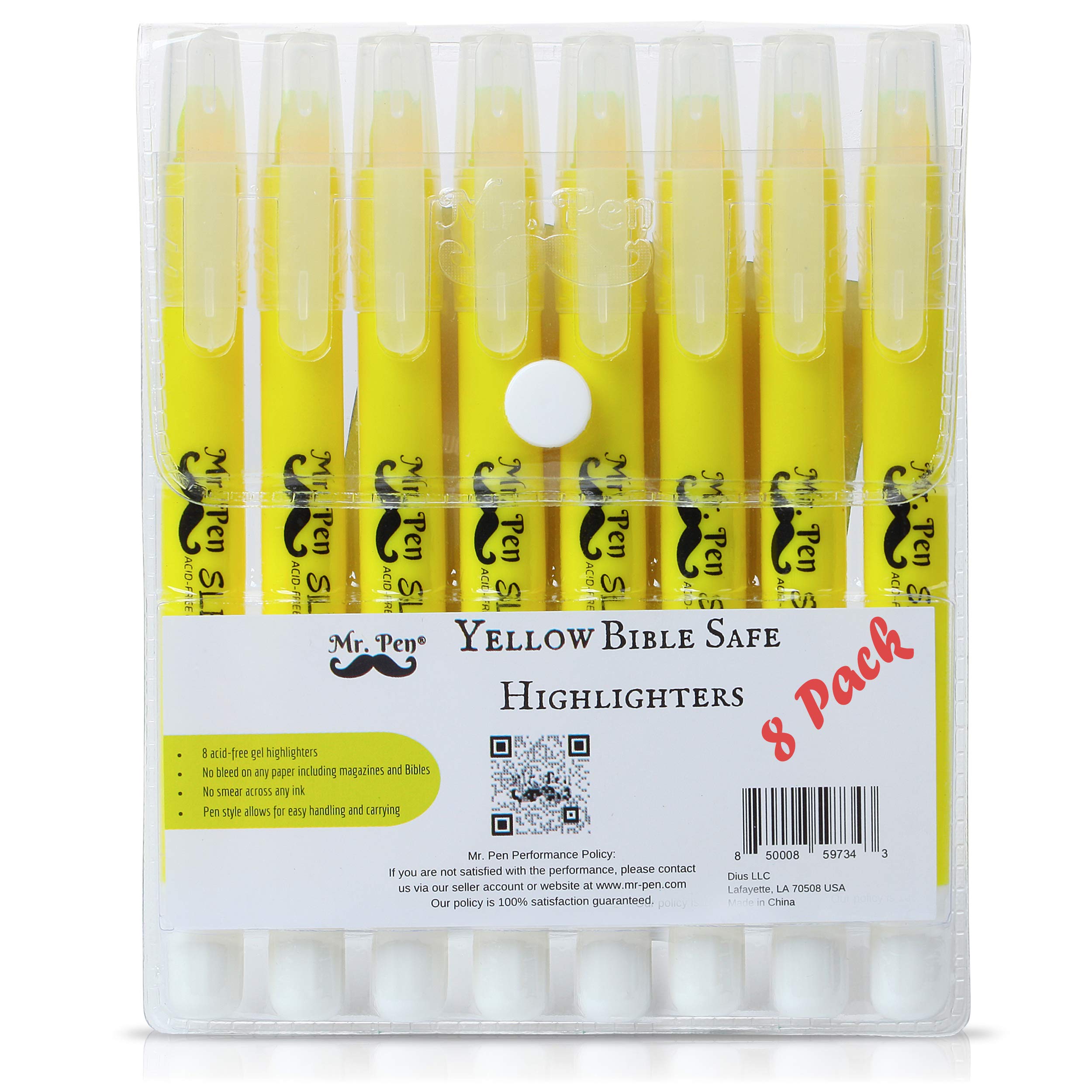 Mr. Pen No Bleed Gel Highlighter, Bible Highlighters, Yellow, Pack of