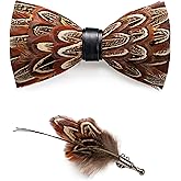 RBOCOTT Handmade Feather Pre-tied Bow tie and Brooch Sets for Men