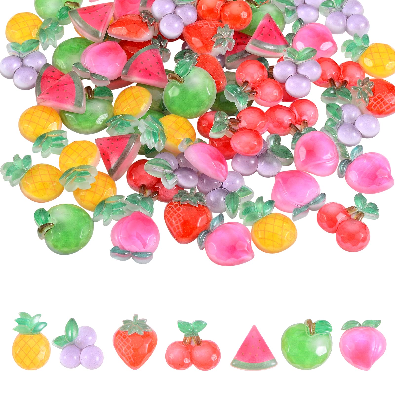 BEEFLYING 70 Pcs Slime Charms Cute Transparent Resin Peach Apple Strawberry Cabochons Flatback for Phone DIY Crafts Scrapbooking Jewelry Making