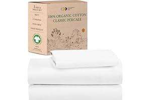 California Design Den Twin Sheets Set, Deep Pockets 100% Organic Cotton Sheets, Percale Sheets, GOTS Certified, Soft, Crisp & Cooling Sheets, 3 Piece Twin Bed Sheets, White Sheets