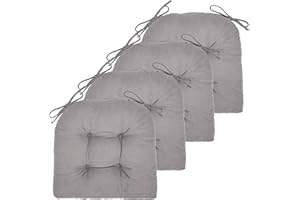JAMPAYANG Chair Cushion, 4 Pack Chair Cushions for Dining Chairs, Chair Pads and Mat with Ties for Indoor Kitchen Seat and Desk (4 Count - 17 x 16 in, Light Grey)