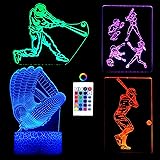 QAQWQAQ 3D Baseball Night Light,4 Patterns Hologram