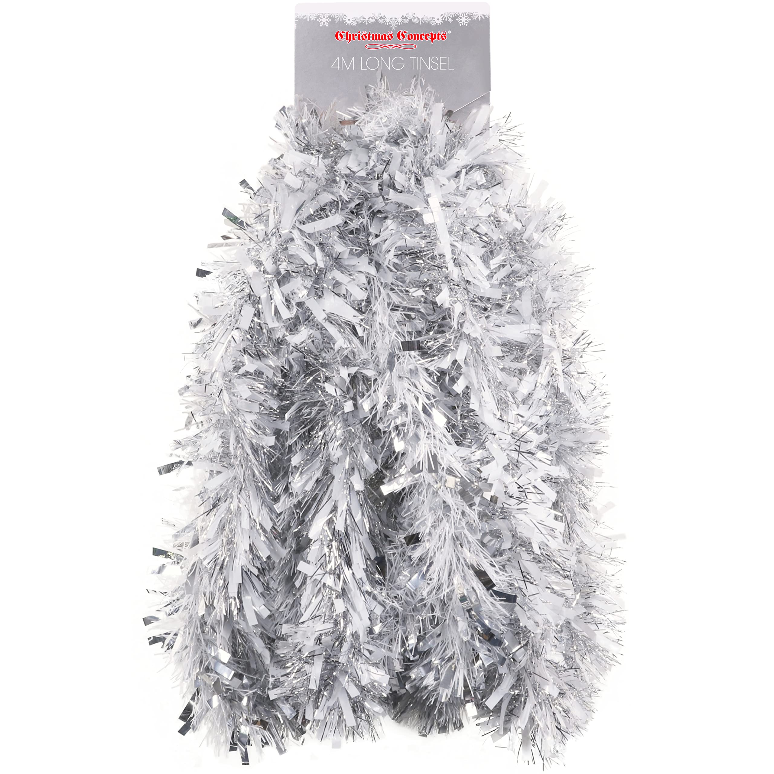 Christmas Concepts® 4m Metre Chunky/Fine Christmas Tinsel - Christmas Decoration Tinsel (WHITE/SILVER)