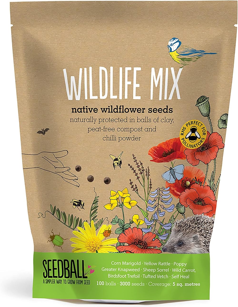 Seedball Wildlife Seed Bombs 100 Pack Bee Friendly Wildflower Mix