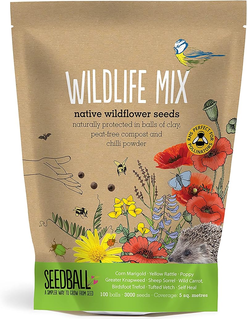 Seedball Wildlife Seed Bombs 100 Pack Bee Friendly Wildflower Mix