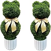2Pcs Artificial Bear Topiary Tree with Pot 23.6" UV-Resistant Faux Boxwood Bush Animal-Shaped Plants with Ears & Bowknot Easter Spring Porch Decor for Entryways Patios Gardens & Home Accents