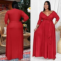 Runwind Plus Size Dress for Women 3/4 Sleeve V Neck
