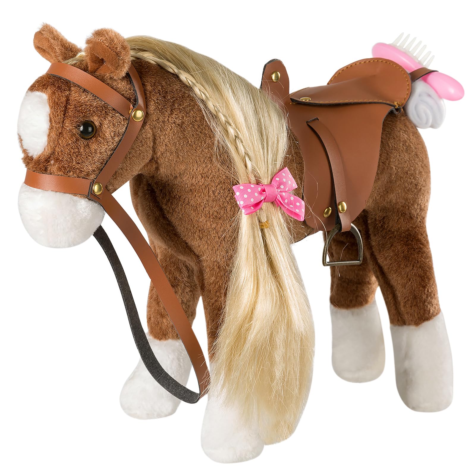 HollyHOME Horse Stuffed Animal Cute Pony Plush Pretend Play Horse Toys for Girls 11 inches Brown